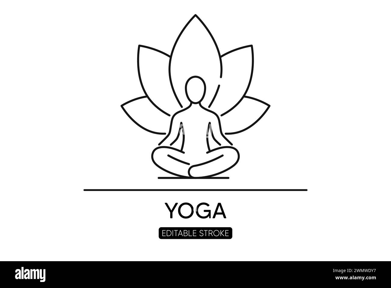 Icône de ligne de fitness Yoga. Détendez la pratique de la méditation. Humain assis dans la posture du lotus yoga. Vecteur Illustration de Vecteur