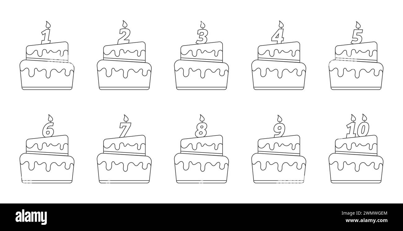 Un gâteau d'anniversaire. Un ensemble avec des bougies sous forme de chiffres. Illustration vectorielle mise en évidence sur un fond blanc. Style plat Illustration de Vecteur