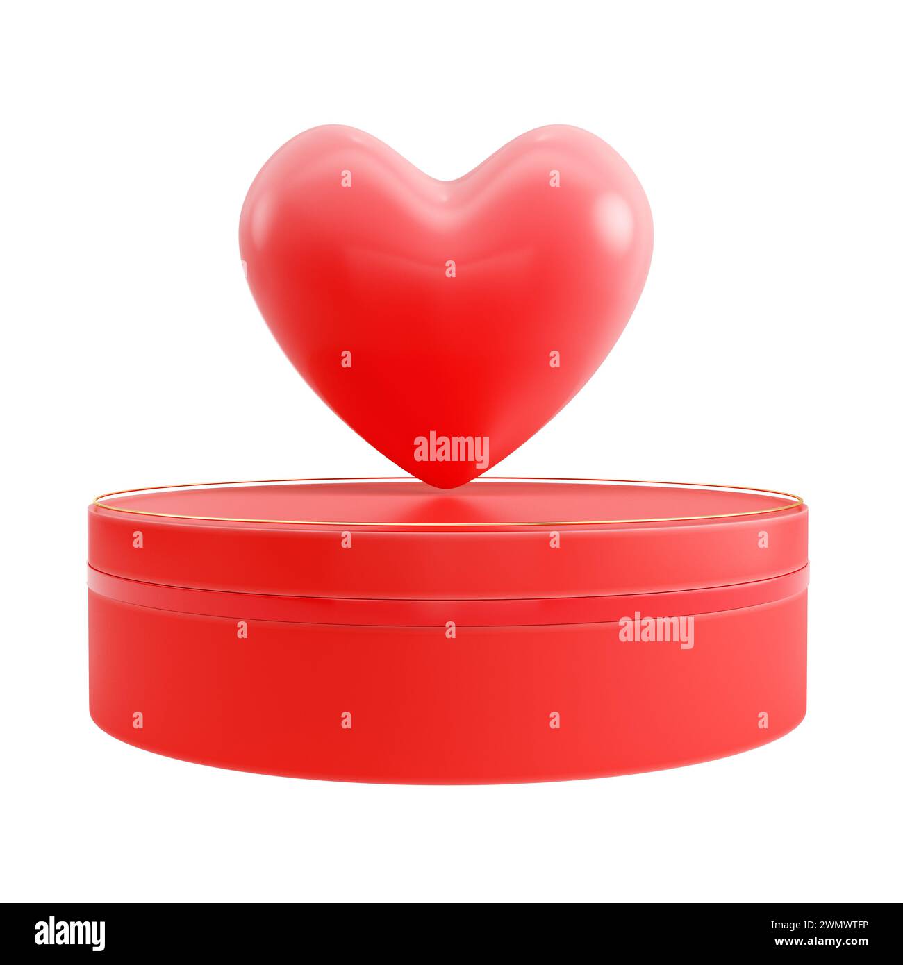 Podium cylindrique pour l'affichage du produit avec coeur isolé sur fond blanc. rendu 3d. Banque D'Images