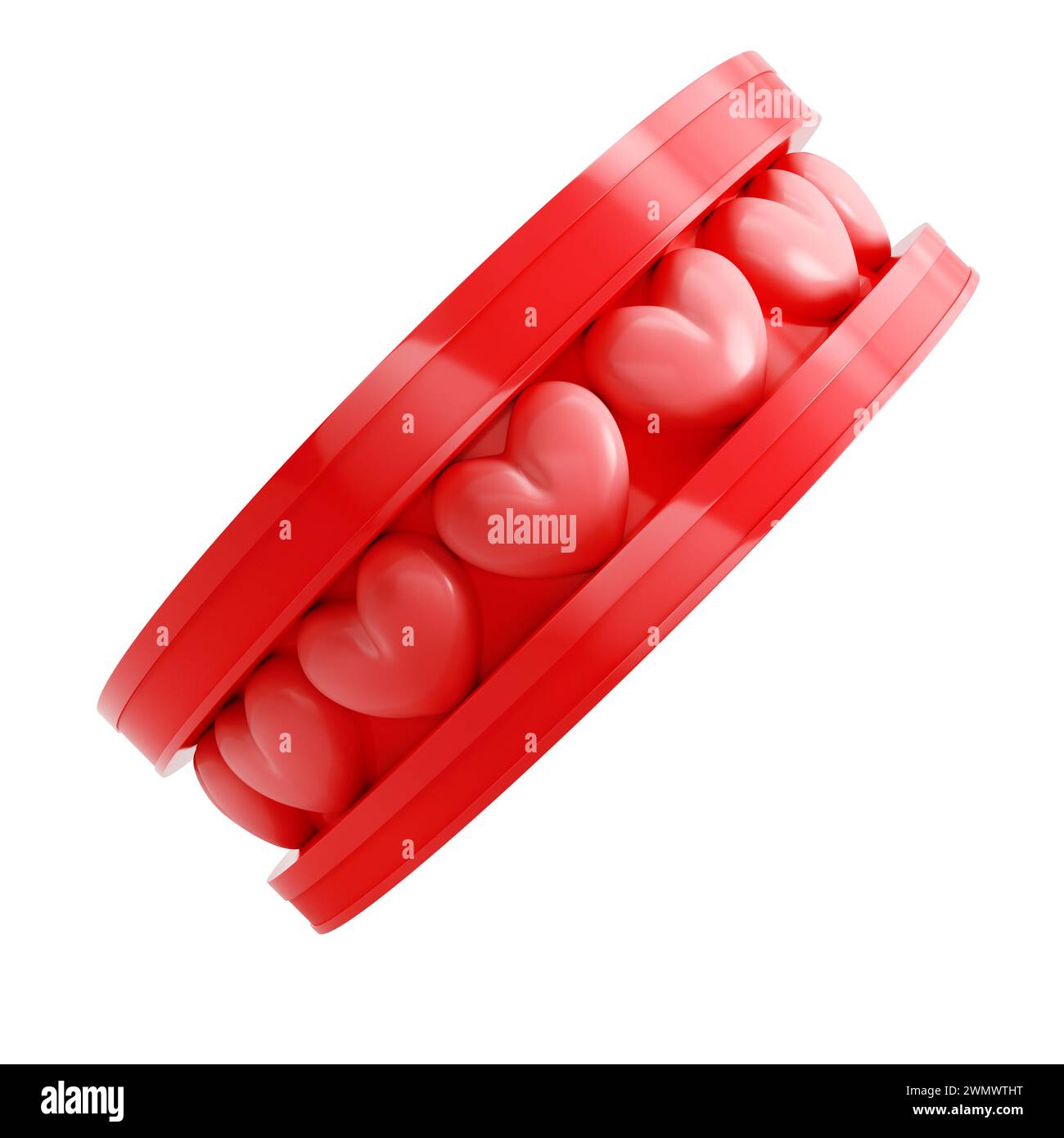 Podium cylindrique avec des coeurs isolés sur fond blanc. rendu 3d. Banque D'Images