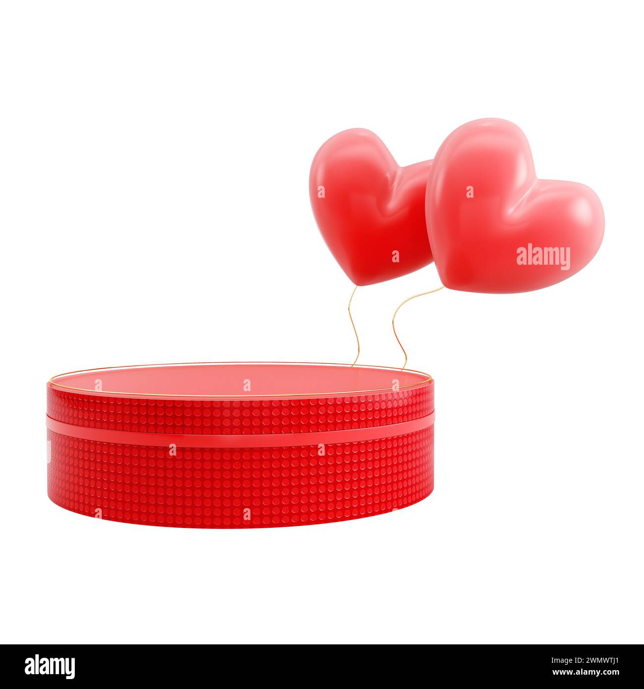 Podium cylindrique pour l'affichage de produit avec des coeurs isolés sur fond blanc. rendu 3d. Banque D'Images