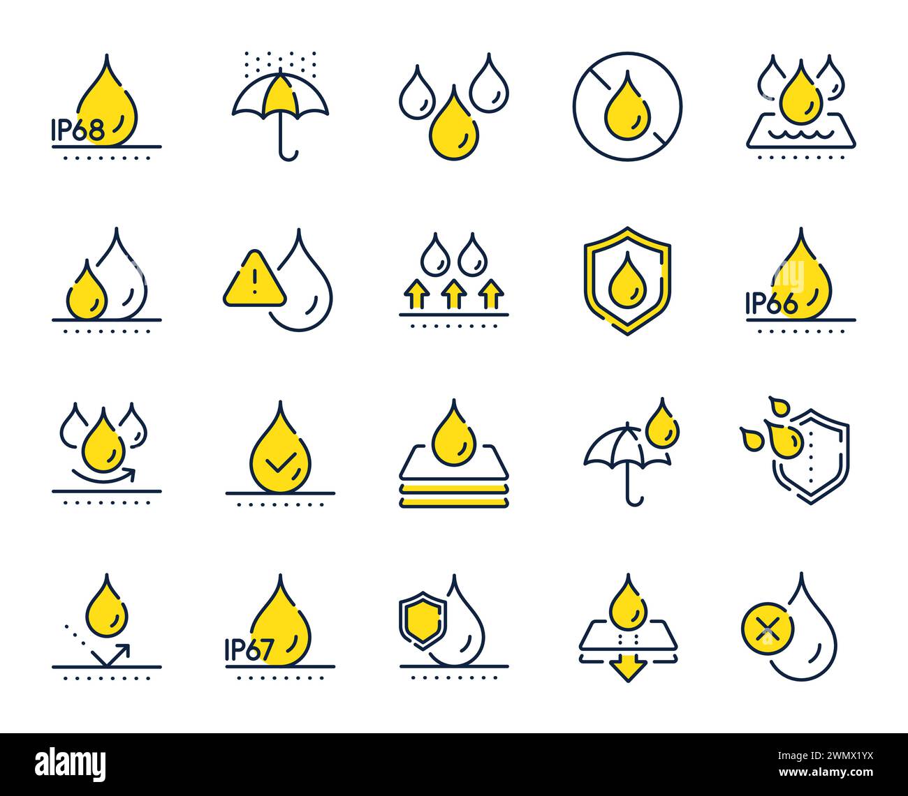 Icônes de lignes étanches. Surface de tissu durable, protection ip68 et étanche à l'humidité. Vecteur Illustration de Vecteur