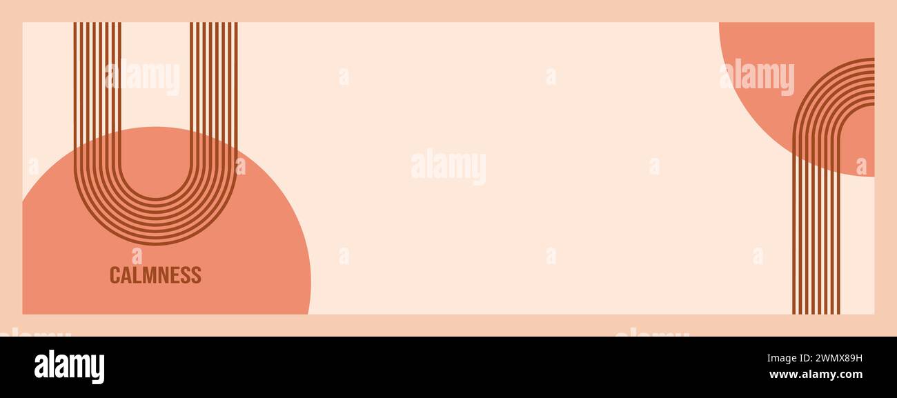 Modèle de bannière minimaliste à arches zen géométriques avec texte - calme. Formes boho abstraites dans une esthétique rétro pour une utilisation de design polyvalente. Conception de concept vectoriel. Illustration de Vecteur
