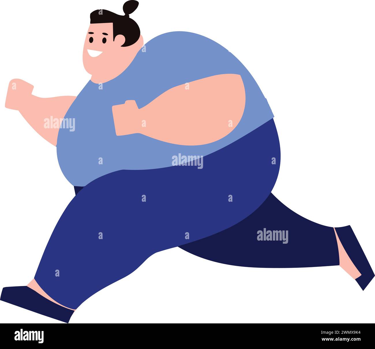 fat man running flat style isoler sur fond Illustration de Vecteur