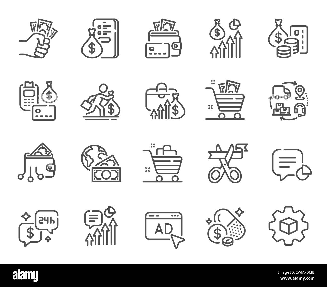 Icônes de ligne Money Invest. Fraude financière, paiement par porte-monnaie et pot-de-vin en espèces. Vecteur Illustration de Vecteur