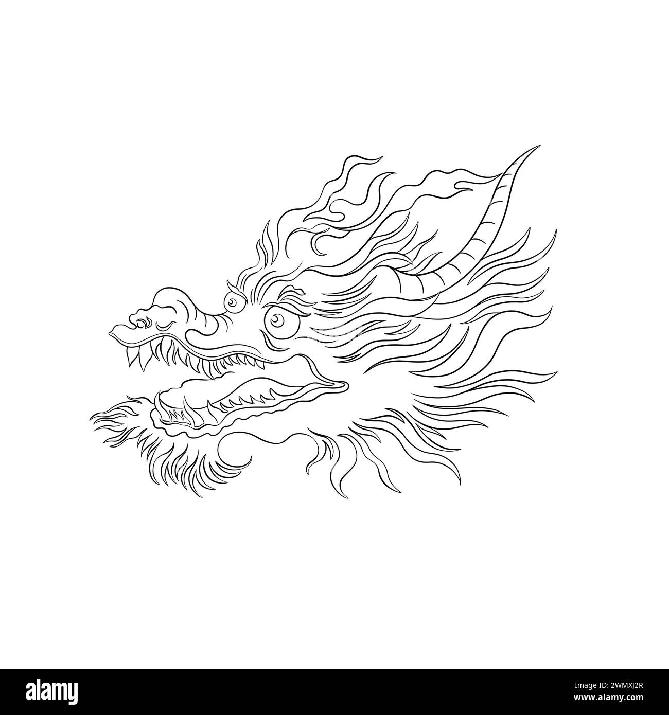 Tête de dragon vecteur chinois oriental. Symbole traditionnel du zodiaque chinois. Le dragon serpent est fabriqué dans un style linéaire dessiné à la main. Illustration de Vecteur