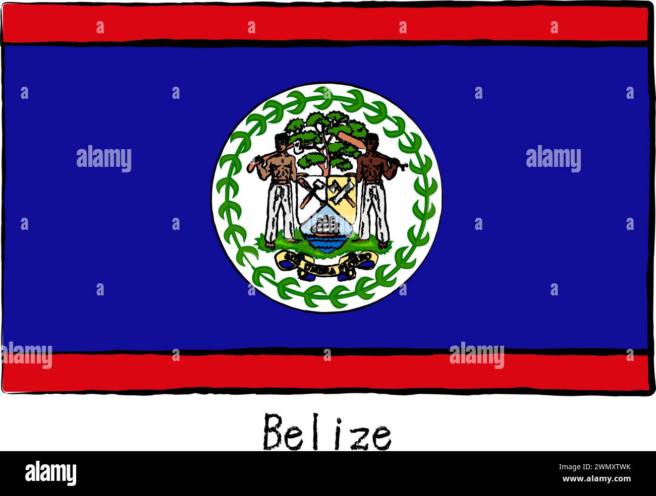 Drapeaux du monde dessinés à la main analogiques, Belize, illustration vectorielle Illustration de Vecteur
