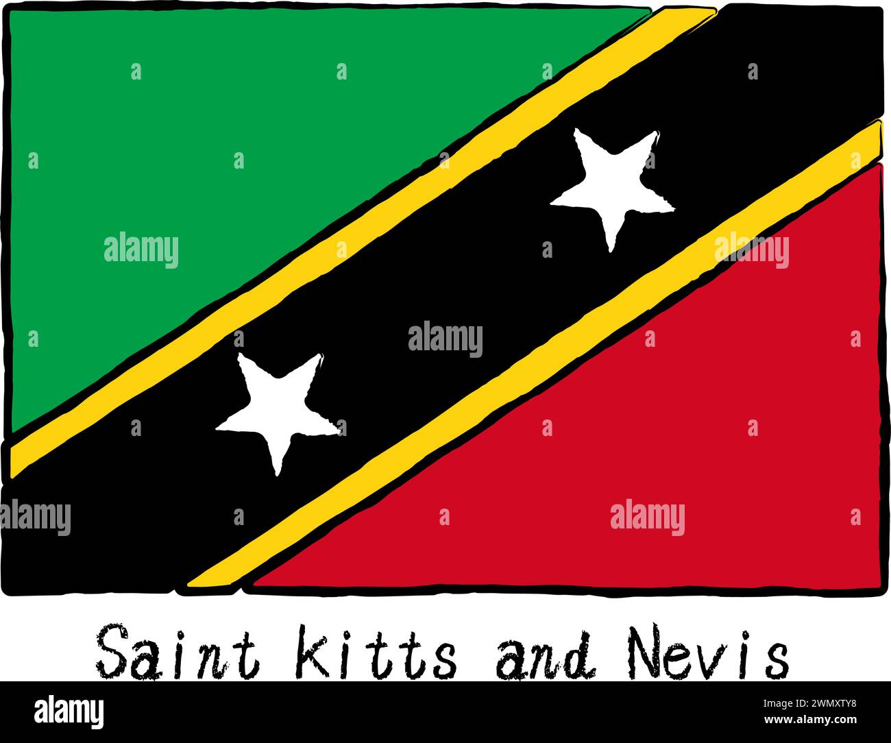 Drapeau du monde analogique de style dessiné à la main, parfait Kitts et Nevis, illustration vectorielle Illustration de Vecteur