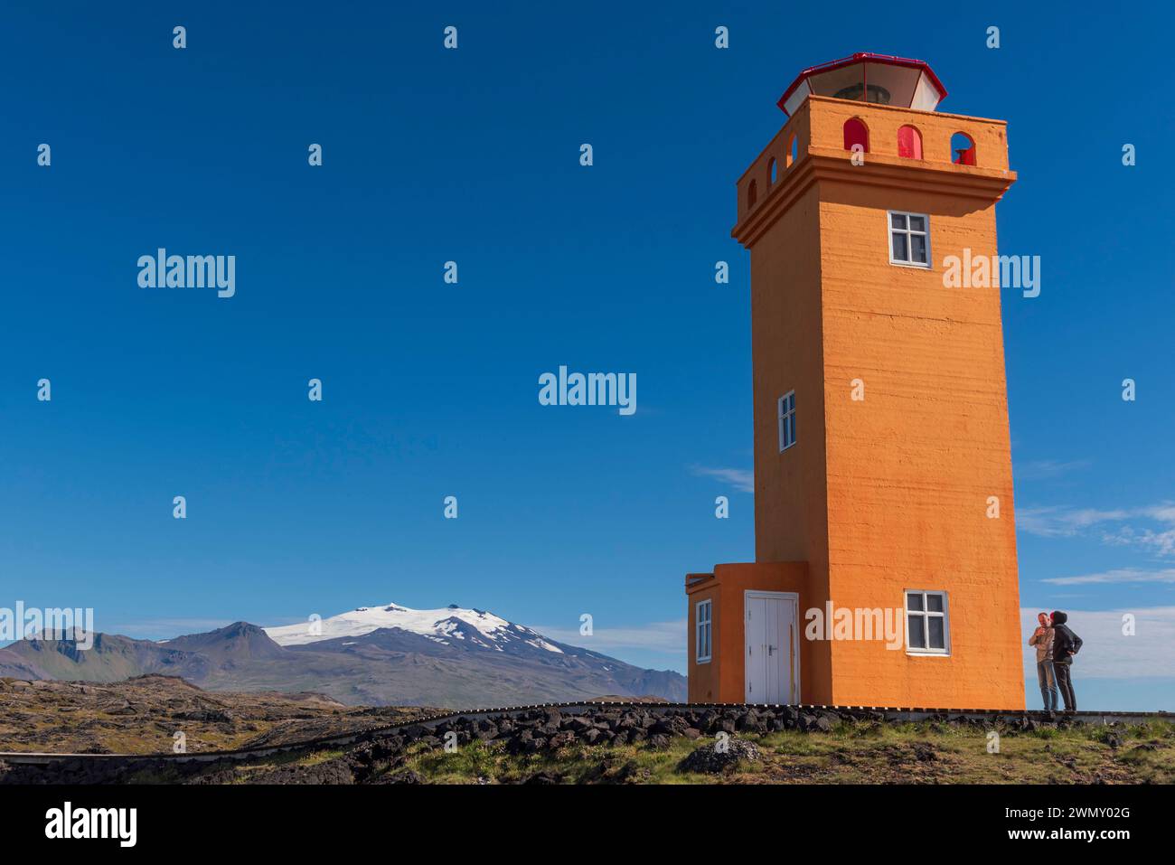Islande, région de Vesturland, péninsule de Snaefellsnes, phare de Skalasnagi, phare de Svortuloft,Conçu par Benedikt Jonasson et ouvert en 1931 Banque D'Images