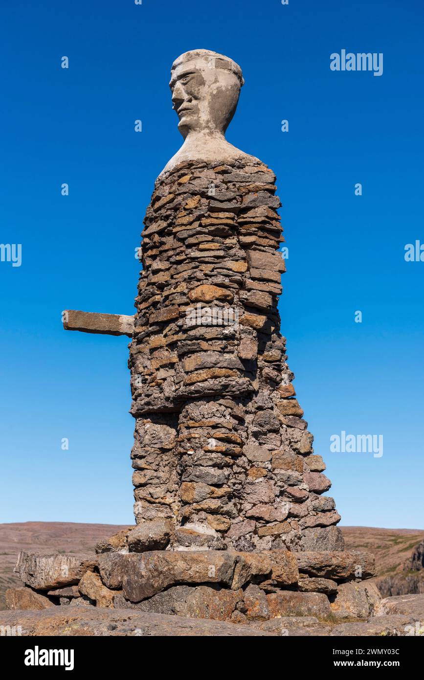 Islande, Westfjords, région de Vestfirdir, Kleifaheidi, Kleifabui, stone man Banque D'Images