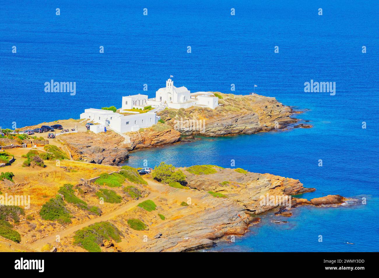 Grèce, îles du Dodécanèse, île de Sifnos, monastère Chrisopigi Banque D'Images