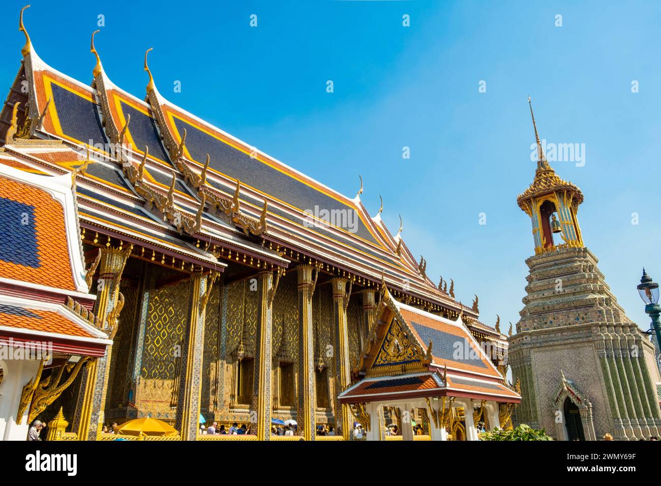 Thaïlande, Bangkok, Palais Royal ou Grand Palais, Palais Wat Phra Kaeo abritant le Bouddha d'émeraude Banque D'Images
