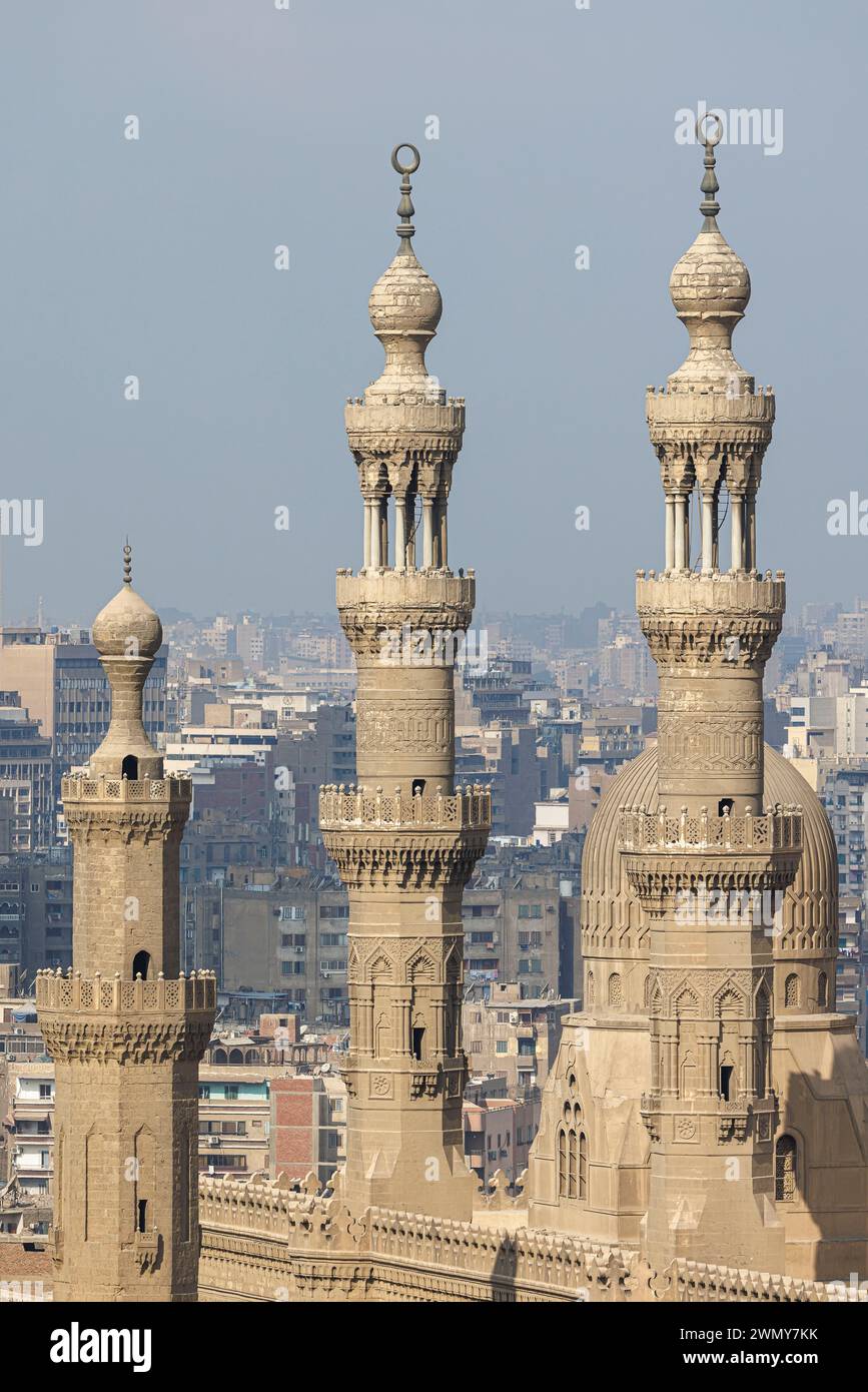 Egypte, le Caire, le Caire historique inscrit au Patrimoine mondial de l'UNESCO, minarets de la mosquée Al Rifa'i Banque D'Images
