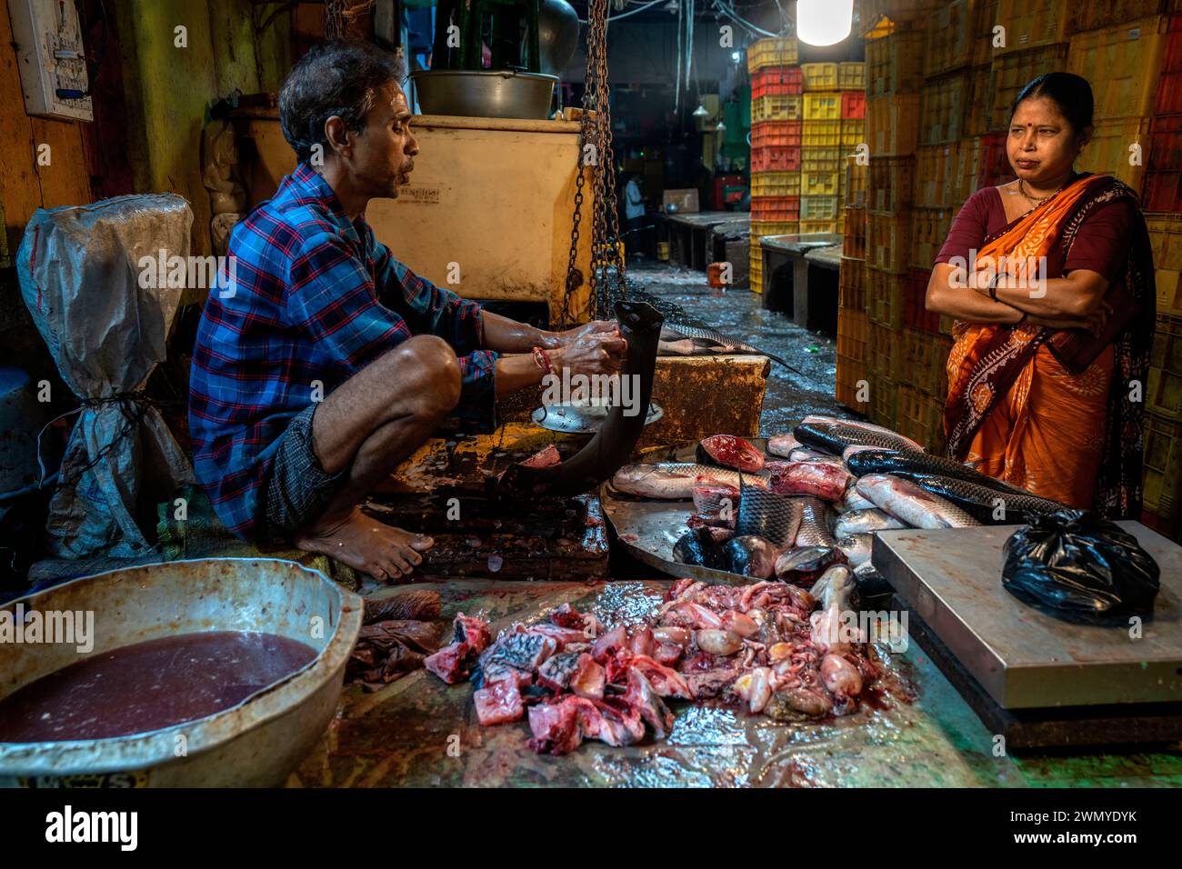 Inde, Bengale, Calcutta, le marché aux poissons Mullick Ghat Banque D'Images