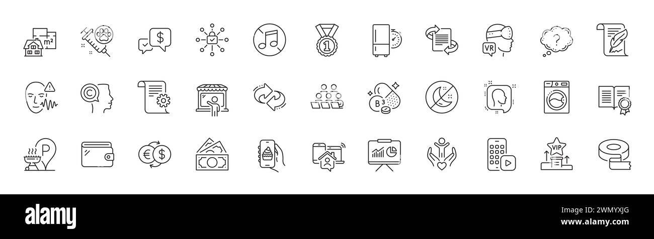Icônes de ligne travail à domicile, présentation et bénévolat. Pour l'application Web, impression. Icônes de ligne. Vecteur Illustration de Vecteur