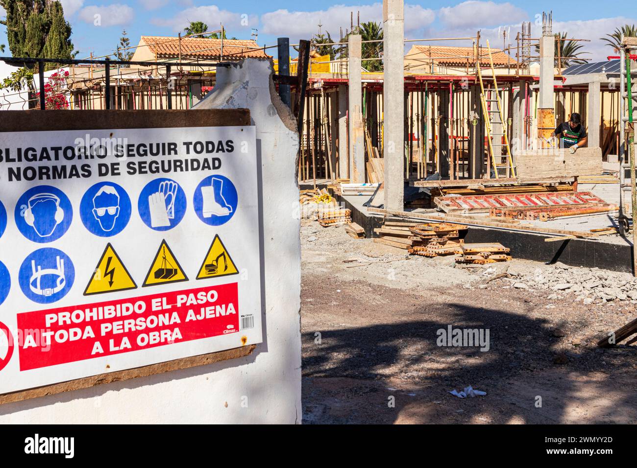 Travaux de construction de nouveaux appartements à Caleta de Fuste sur l'île Canaries de Fuerteventura, Espagne Banque D'Images