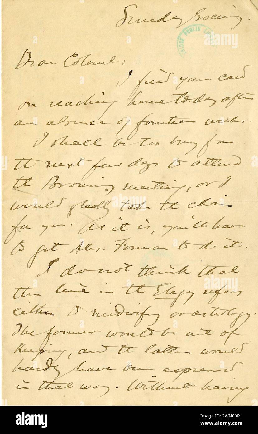 Lettre manuscrite de William James Rolfe, non datée. Lettre manuscrite de William James Rolfe, non datée Banque D'Images