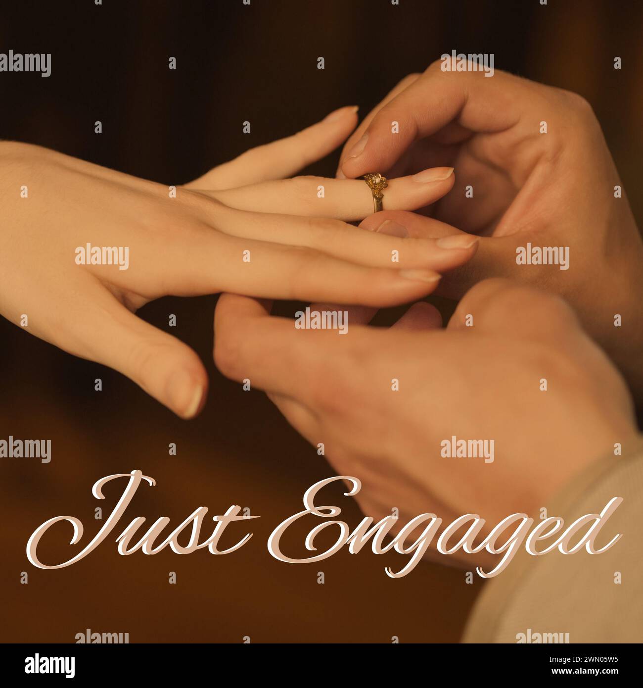 Célébrant un moment spécial, deux mains s’engagent avec une bague symbolisant l’engagement et l’amour Banque D'Images