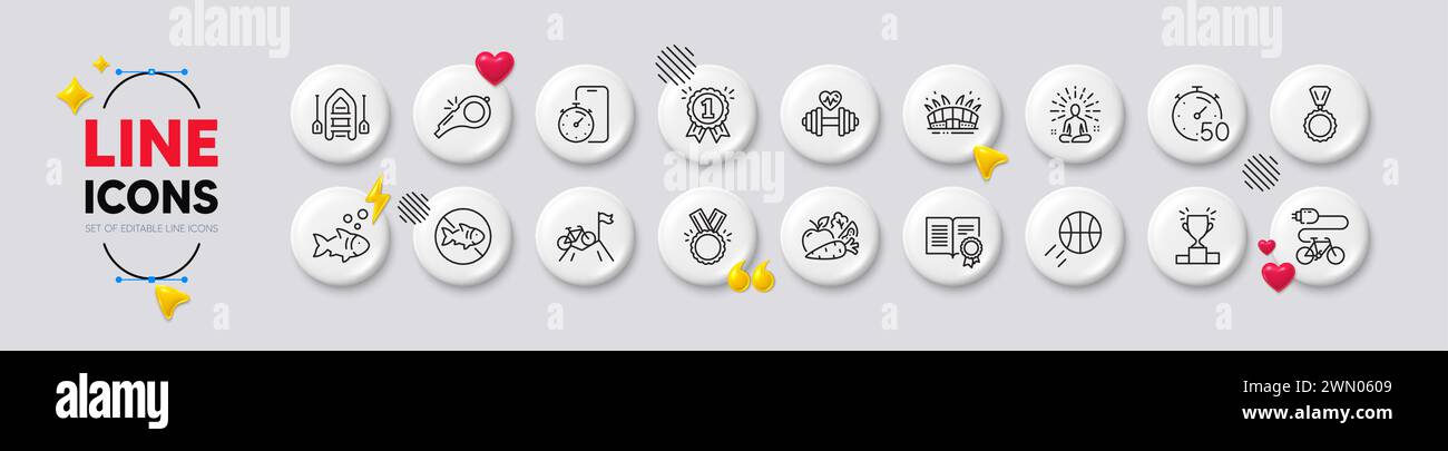 Icônes Yoga, podium gagnant et chronomètre. Pour l'application Web, impression. Boutons blancs icônes 3D. Vecteur Illustration de Vecteur