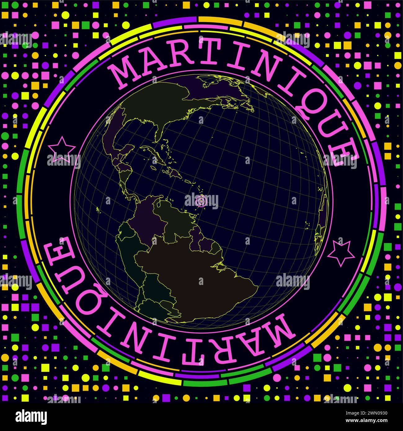 Martinique futuriste sur le globe. Néon lumineux vue satellite du monde centrée sur la Martinique. Illustration géographique avec forme de pays et de géo Illustration de Vecteur