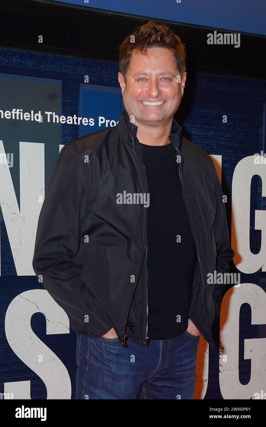 George Clarke arrive au West End 'Opening Night' de la comédie musicale Standing at the Sky's Edge au Gillian Lynne Theatre de Londres. Date de la photo : mercredi 28 février 2024. Banque D'Images