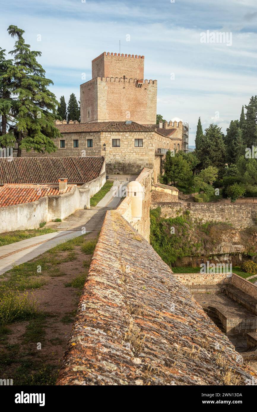 Vue d'une partie du mur et du château de Ciudad Rodrigo en Espagne. Banque D'Images