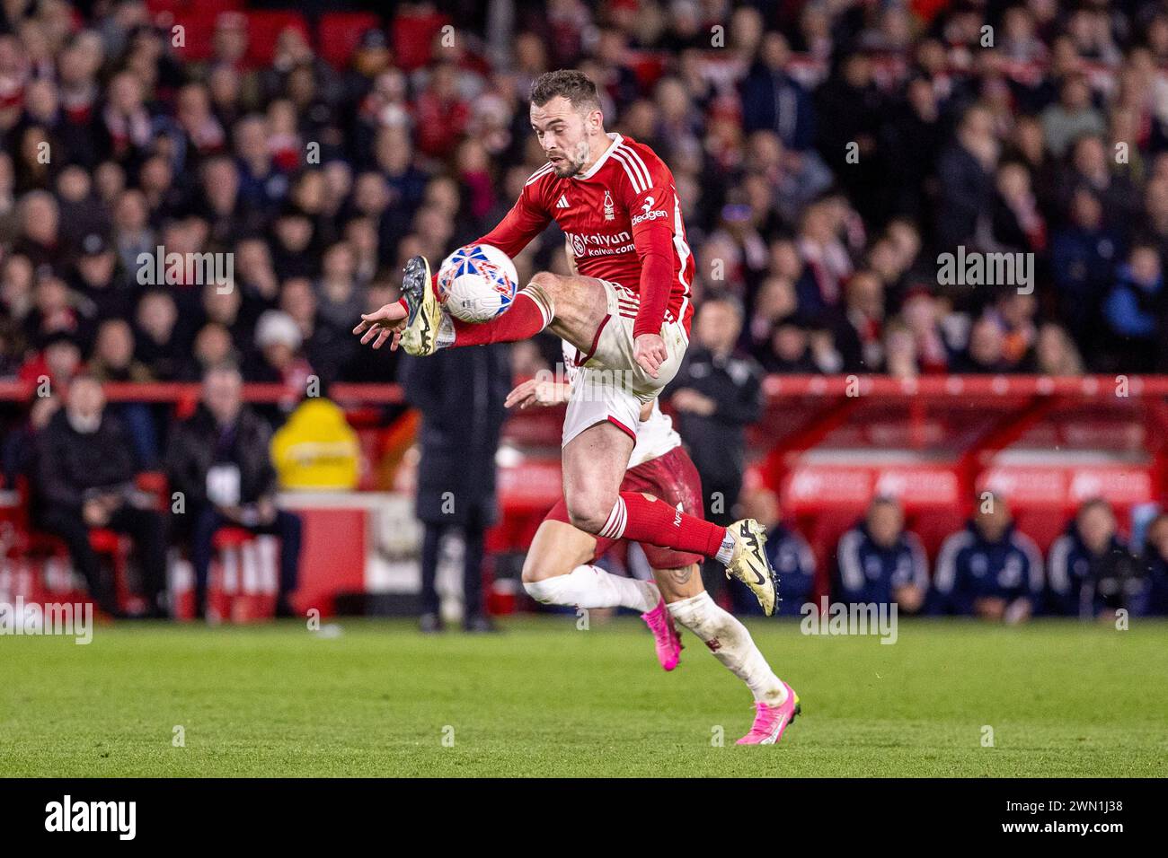 Nottingham, Royaume-Uni. 29 février 2024. Nottingham, Angleterre, 28 février 2024 : Harry Toffolo de Nottingham Forest lors du match de football de 5e tour de FA Cup entre Nottingham Forest et Manchester United au City Ground de Nottingham, Angleterre. United a gagné 1-0 avec un but de Casemiro (Richard Callis/SPP) crédit : SPP Sport Press photo. /Alamy Live News Banque D'Images