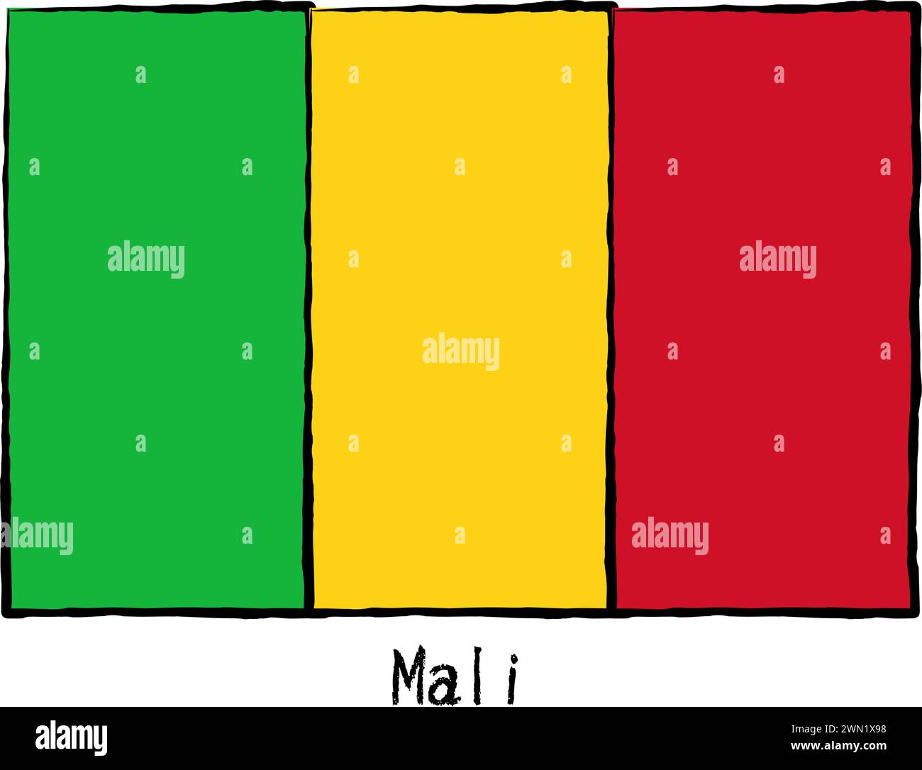 Drapeaux du monde analogiques dessinés à la main, Mali, illustration vectorielle Illustration de Vecteur