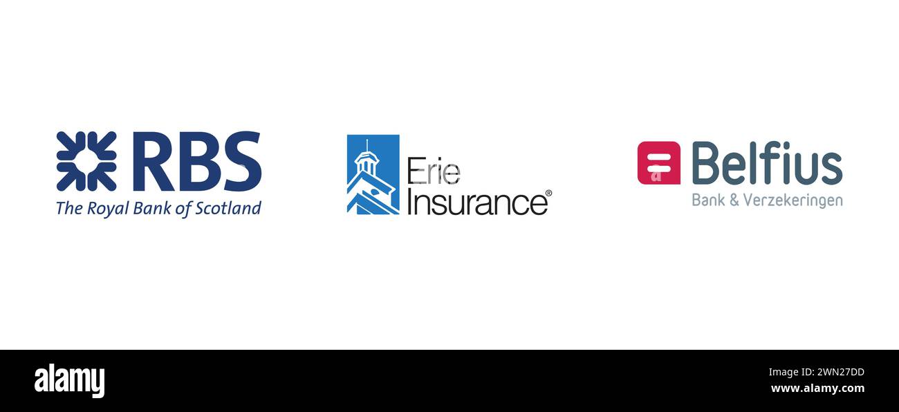 Royal Bank of Scotland, Belfius , Erie Insurance Group. illustration vectorielle isolée sur fond blanc. Illustration de Vecteur