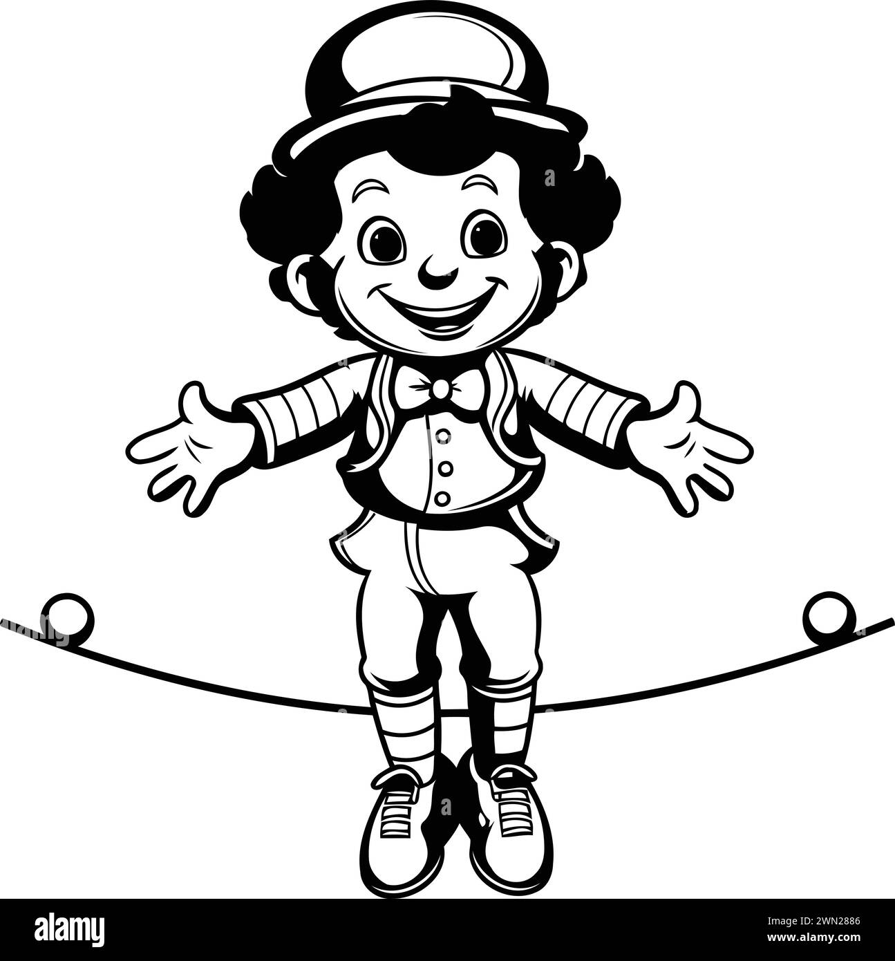 Illustration vectorielle de Cartoon Circus Boy équilibrant sur une corde raide. Illustration de Vecteur