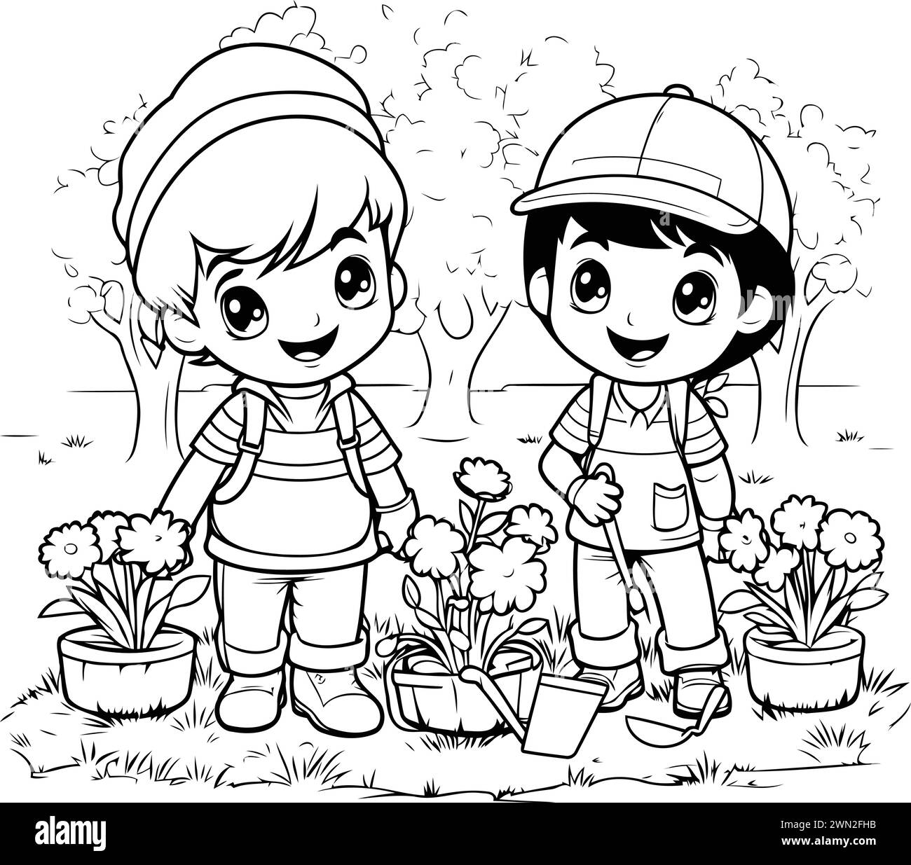 Enfants jardinage Banque d images noir et blanc Alamy