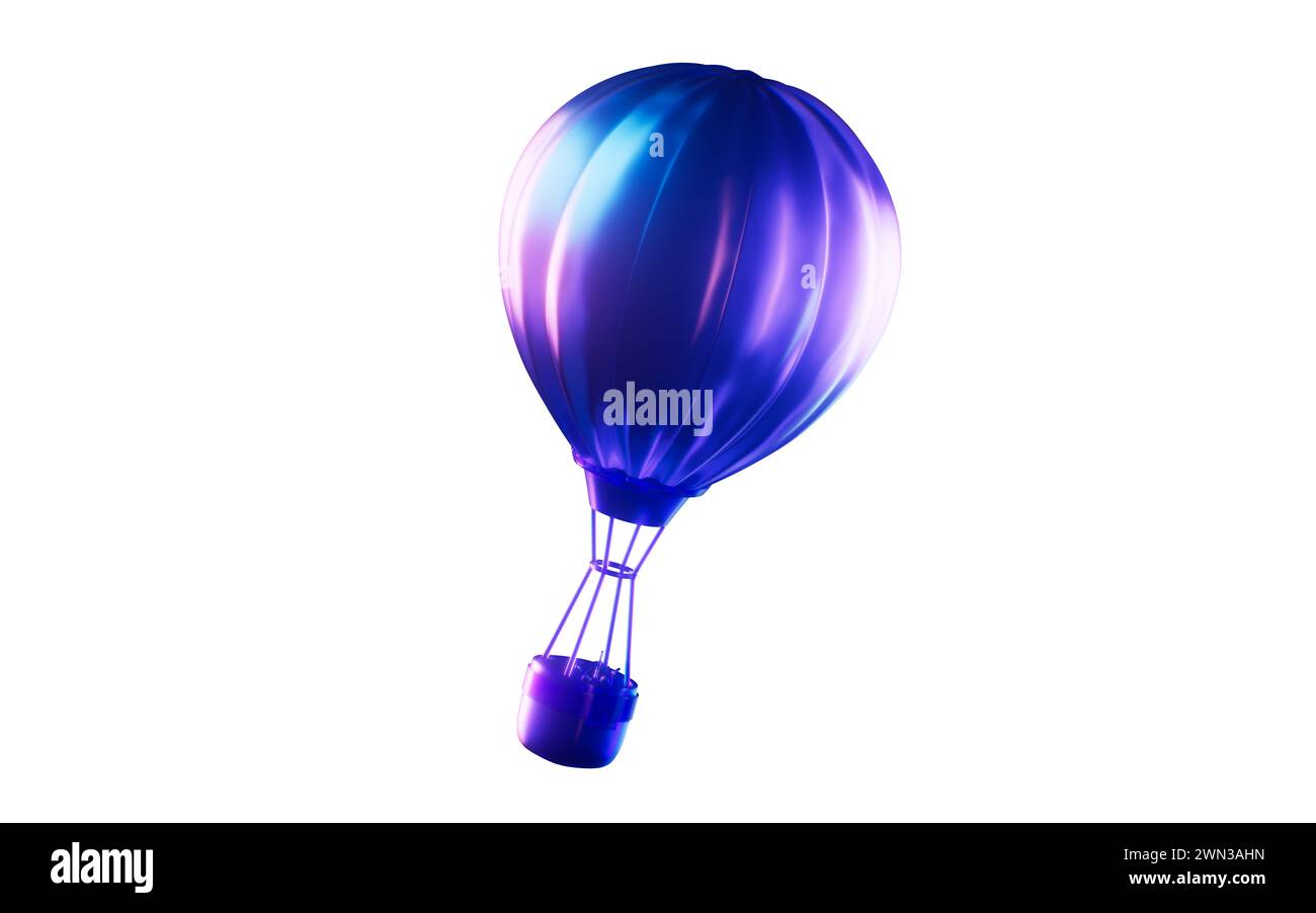 Montgolfière avec effet de lumière néon foncé, rendu 3D. Illustration 3D. Banque D'Images