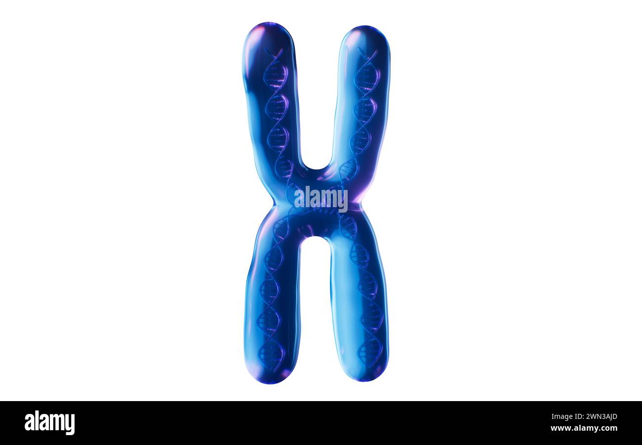 Chromosome avec effet de néon foncé, rendu 3D. Illustration 3D. Banque D'Images