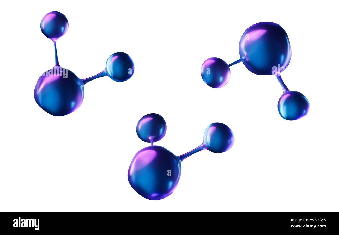 Molécule avec effet de lumière néon foncé, rendu 3D. Illustration 3D. Banque D'Images