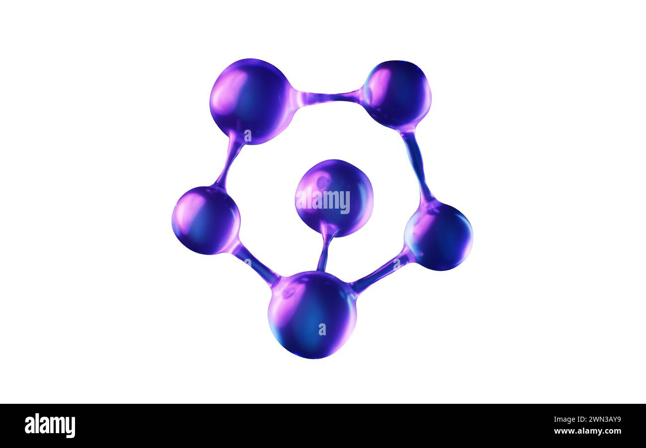 Molécule avec effet de lumière néon foncé, rendu 3D. Illustration 3D. Banque D'Images