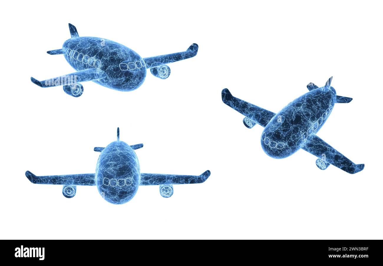 Avion avec structure de technologie bleue, rendu 3D. Illustration 3D. Banque D'Images