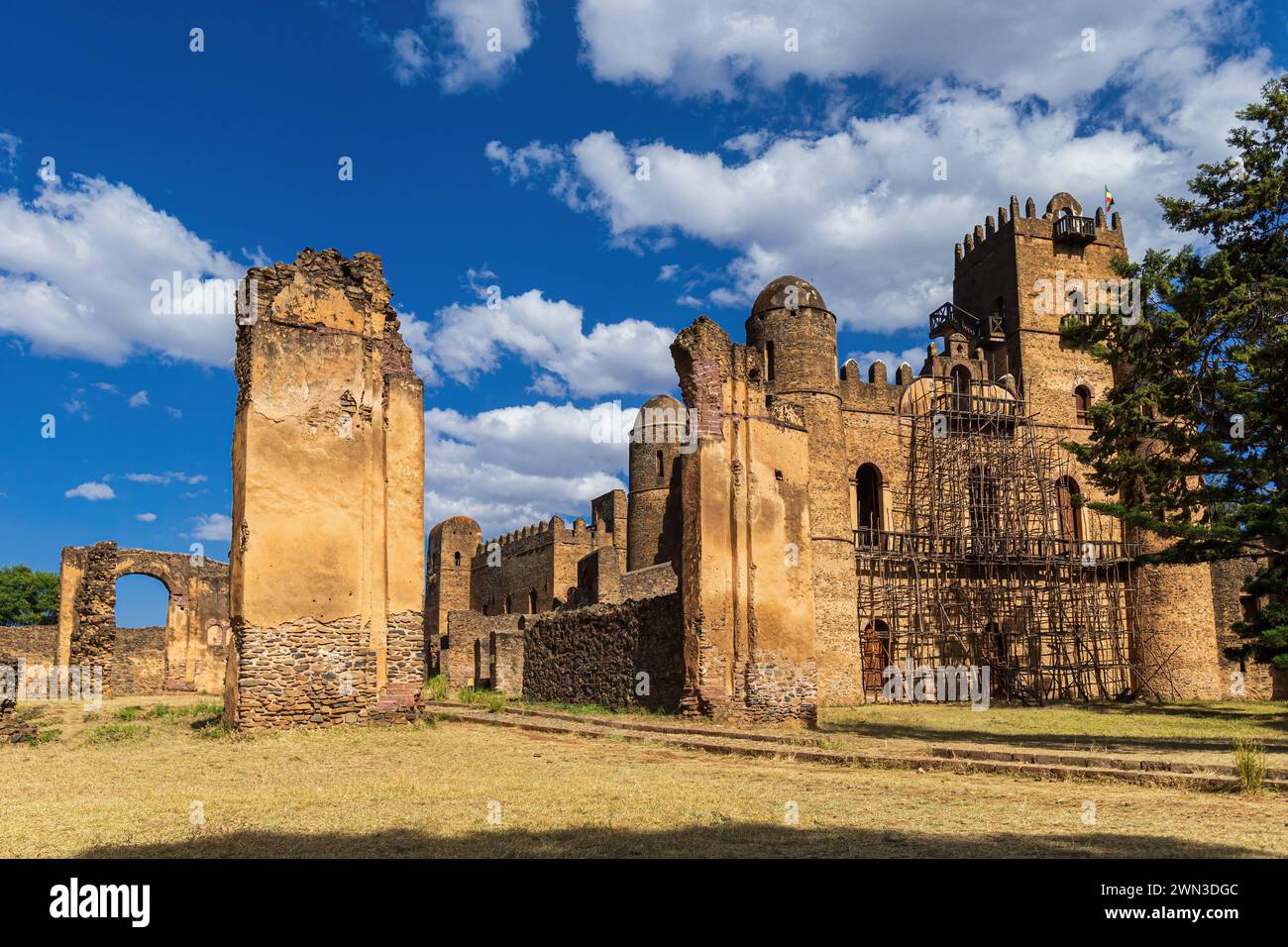 Château de Fasilides dans l'enceinte royale de Gondar, Ethiopie Château de Fasilides, fondé par l'empereur Fasilides à Gondar, autrefois l'ancienne capitale impériale an Banque D'Images