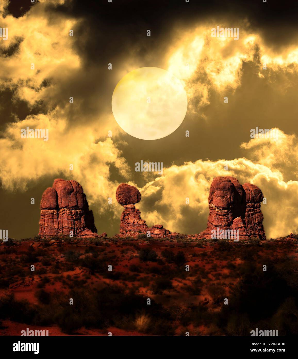 Arcs National Park, Garden of Eden et Balanced Rock, Utah, États-Unis, édité numériquement Banque D'Images