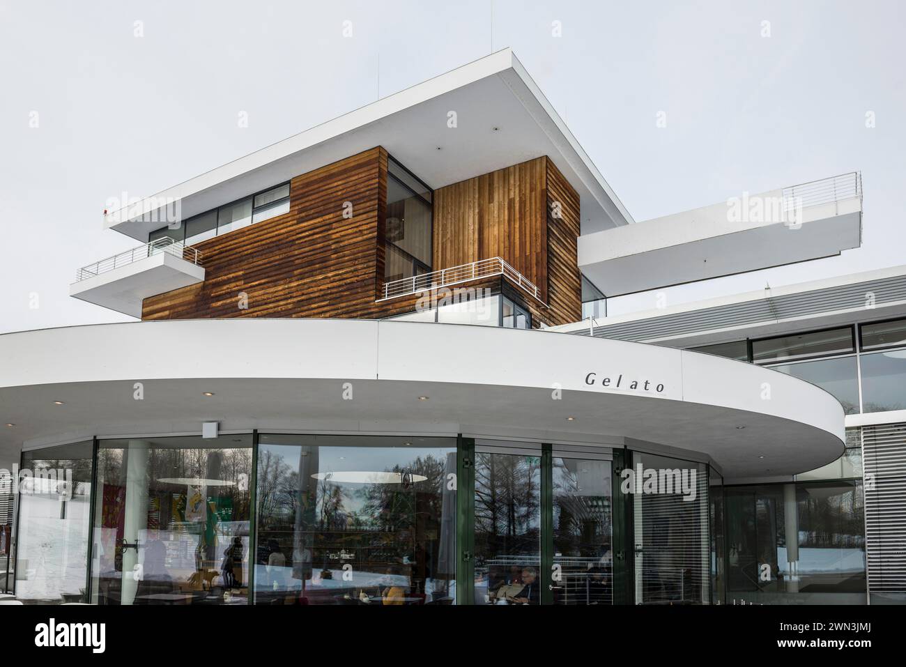 Buchheim Musée de la fantaisie avec neige en hiver, Bernried, Lac Starnberg, Fuenfseenland, Pfaffenwinkel, haute Bavière, Bavière, Allemagne Banque D'Images