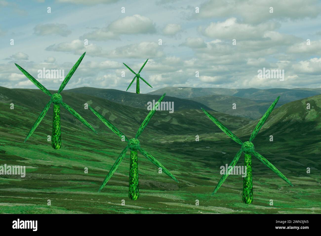Illustration pour la protection du climat turbines éoliennes avec paysage Banque D'Images