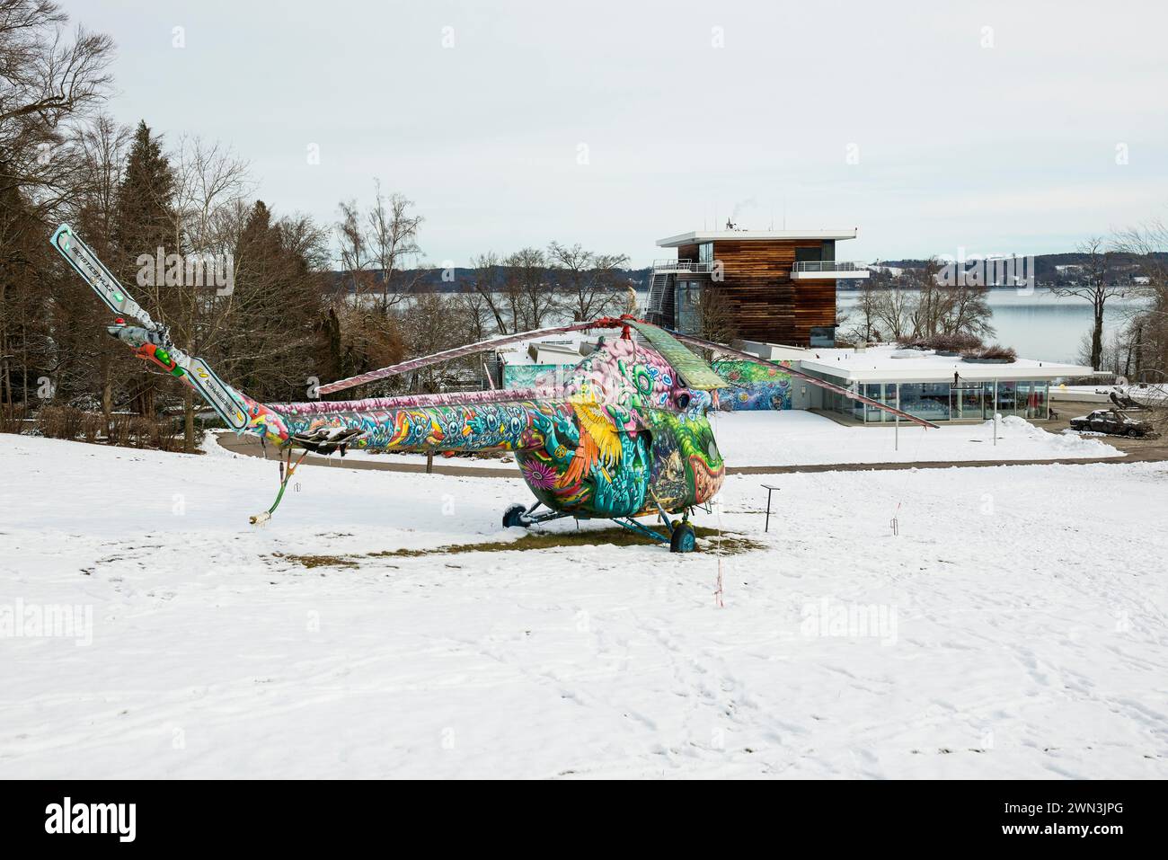 Buchheim Musée de la fantaisie avec neige en hiver, Bernried, Lac Starnberg, Fuenfseenland, Pfaffenwinkel, haute Bavière, Bavière, Allemagne Banque D'Images