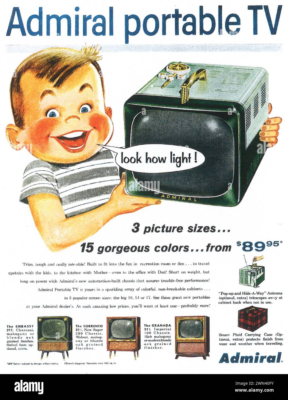 1956 Admiral portable tv annonce imprimée Banque D'Images