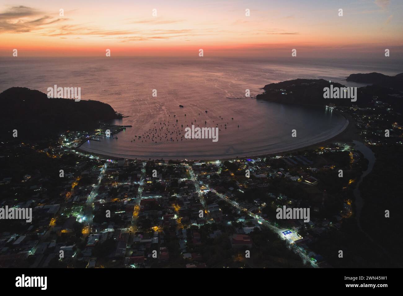 San Juan Del sur à l'heure du crépuscule vue aérienne drone Banque D'Images