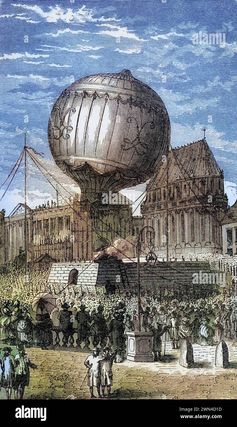 Ballonaufstieg vor dem Schloss von Versailles Paris 19. Septembre 1783 / montée en montgolfière devant le château de Versailles Paris 19 septembre 1783 fro Banque D'Images