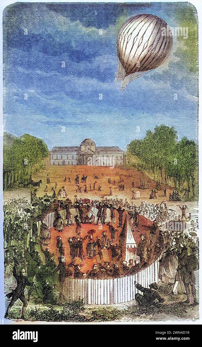 Aufstieg des ballons Charles über dem champ de mars Paris Frankreich 27. Août 1783 Jacques Alexandre Cesar Charles 1746 - 1823 Französischer Chemike Banque D'Images