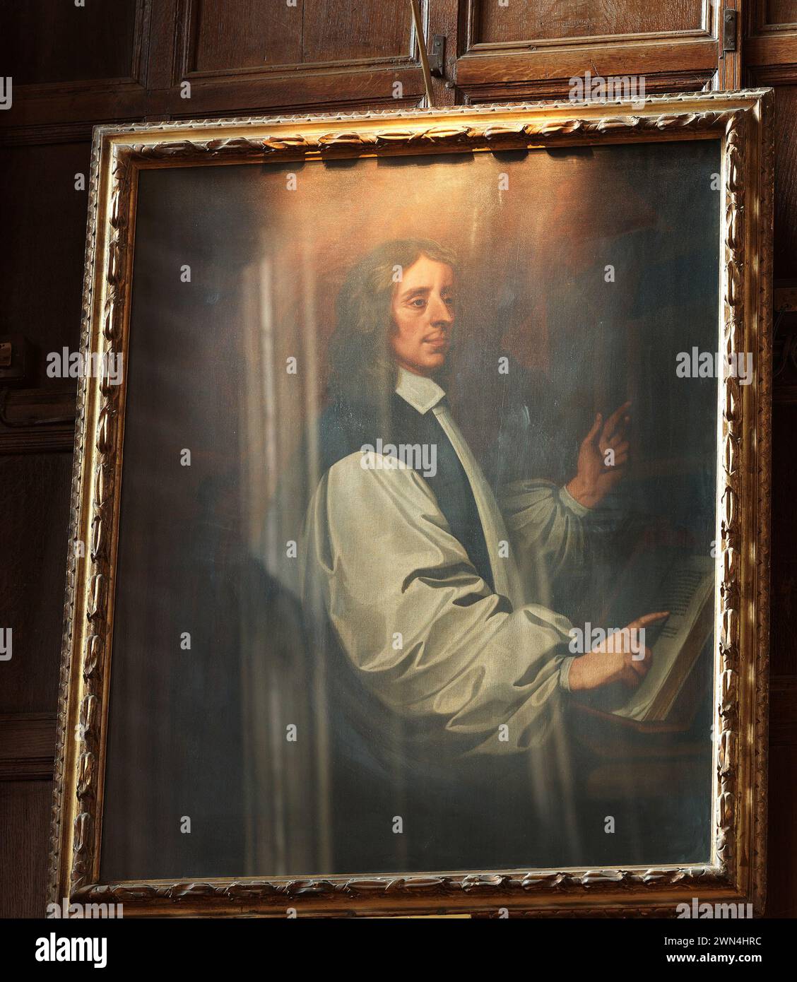 Portrait de John Fell, évêque d'Oxford 1675 , dans la salle à manger du Christ Church College, Oxford University, Angleterre. Banque D'Images