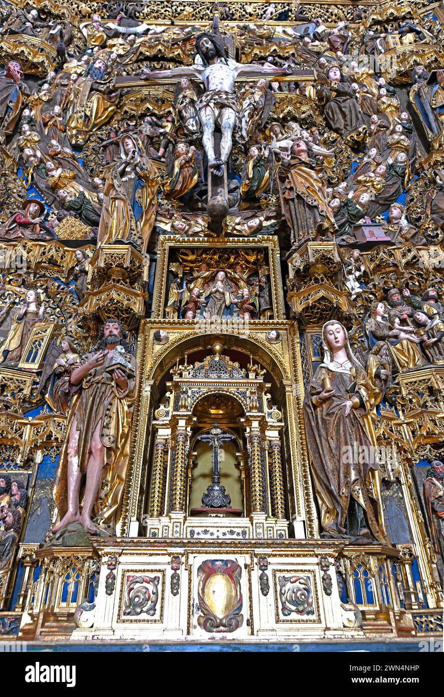 Cartuja de Santa Maria de Miraflores, gothique XVe siècle. Retable principal de Gil de Siloe et Diego de la Cruz (XVe siècle), détail. Burgos, Castil Banque D'Images