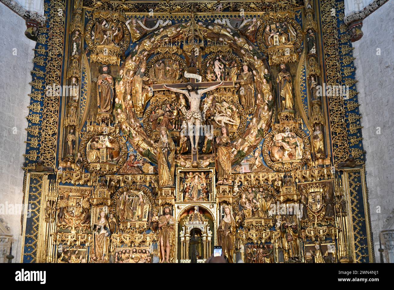 Cartuja de Santa Maria de Miraflores, gothique XVe siècle. Retable principal de Gil de Siloe et Diego de la Cruz (XVe siècle), détail. Burgos, Castil Banque D'Images
