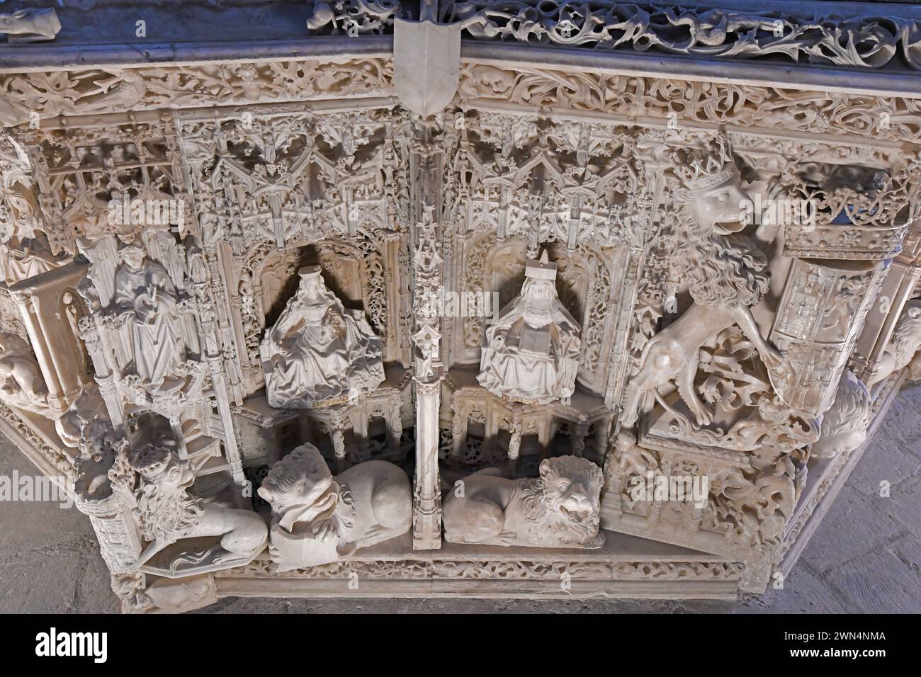 Cartuja de Santa Maria de Miraflores, gothique XVe siècle. Juan II et Isabel de Portugal tombeau de Gil de Siloe (XVe siècle), détail. Burgos, Castill Banque D'Images