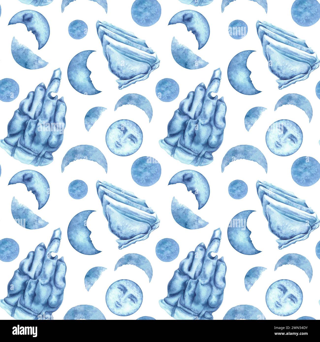 Aquarelle motifs sans couture avec des icebergs bleus et des lunes magiques pour modèle, clipart pour les vacances d'hiver, jour de la Terre, Marine et vie océanique, pour la ferraille Banque D'Images